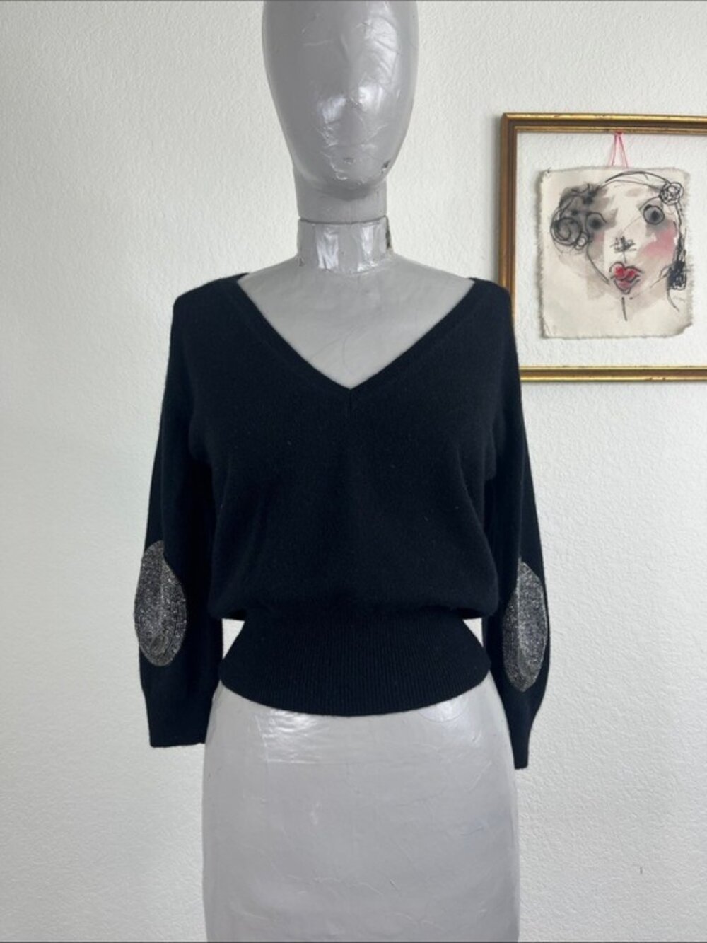 Brunello Cucinelli Cashmere V Neck Sweater Beaded Sleeve
